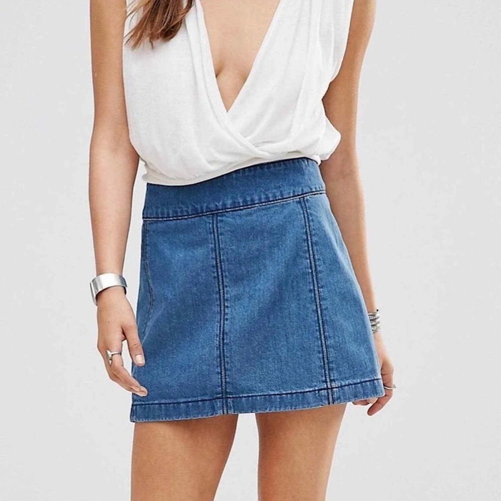 Free People Zip To It Denim Mini Skirt Size 8